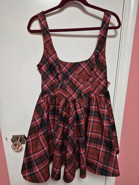 Altar'd State Noelle Bow Red Plaid Mini Dress